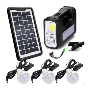 Kit Placa Solar Portatil Com Lampada Led e Bateria 110/220v Pesca Camping