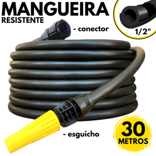 Mangueira Jardim 30 Metros Grossa 1/2" Reforçada Resistente Flexivel Kit com Esguicho e Conector Pronta Para Usar Bonita