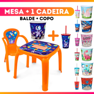 Kit Mesa Mesinha 1 Cadeira Infantil Balde Pipoca e Copo 550ml Lanchar