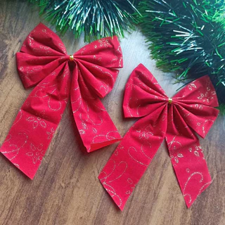 Kit 2/Kit 4 Laços De 15cm Vermelho Com Brilho Enfeite De Árvore De Natal Para Decoração De Festa De Natal