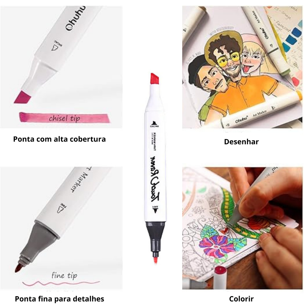 Marcadores Canetinhas Coloridas Escolar Ponta Dupla 30 Cores