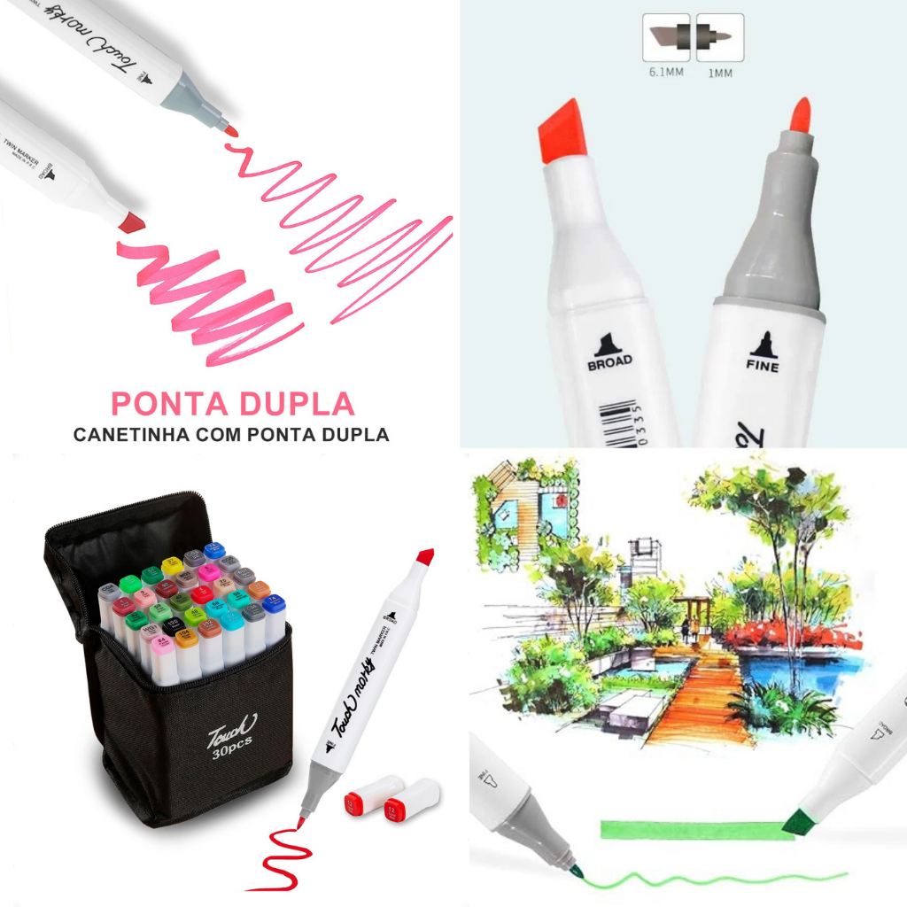 Marcadores Canetinhas Coloridas Escolar Ponta Dupla 30 Cores | Shopee Brasil