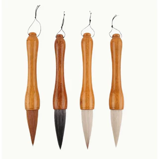 Kit 4x Pincél Sumi-e Pelo Natural Cabo Madeira