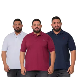 KIT 3 CAMISAS GOLA POLO MASCULINA PLUS SIZE VARIAS CORES