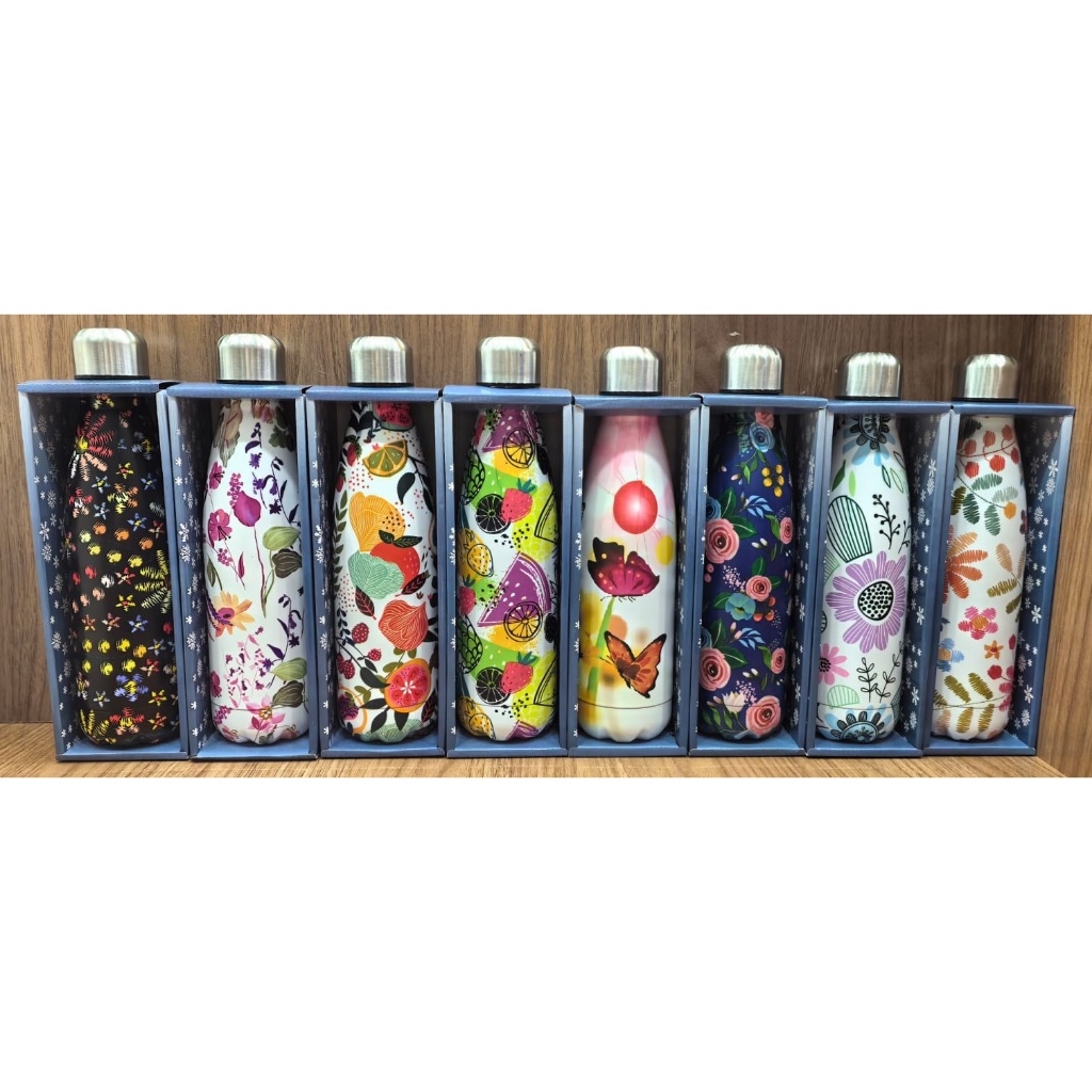 Garrafa Estampada Térmica Aço Inox Floral Animais 500ml Academia Fitness Tipo Farm