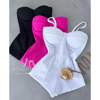 NEW MACACÃO FEMININO JUSTO VIVI COM BOJO ALÇA TENDENCIA ESTILOSO COM ELASTANO VESTE P M G