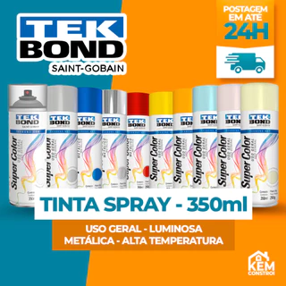 Tinta Spray 350ml Todas as Cores Uso Geral Alta Temperatura Metálica Brilhante Luminosa Tekbond