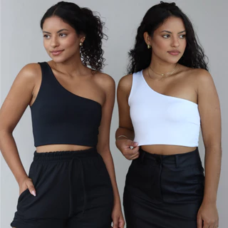Kit 2 Cropped Feminino Mula Manca Uma Alça Forrado Suplex Casual Academia
