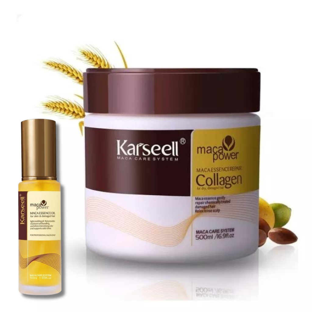 Kit Karseell Collagen Original Máscara 500ml Óleo 50ml Tratamento Capilar Brilho Maciez Antifrizz