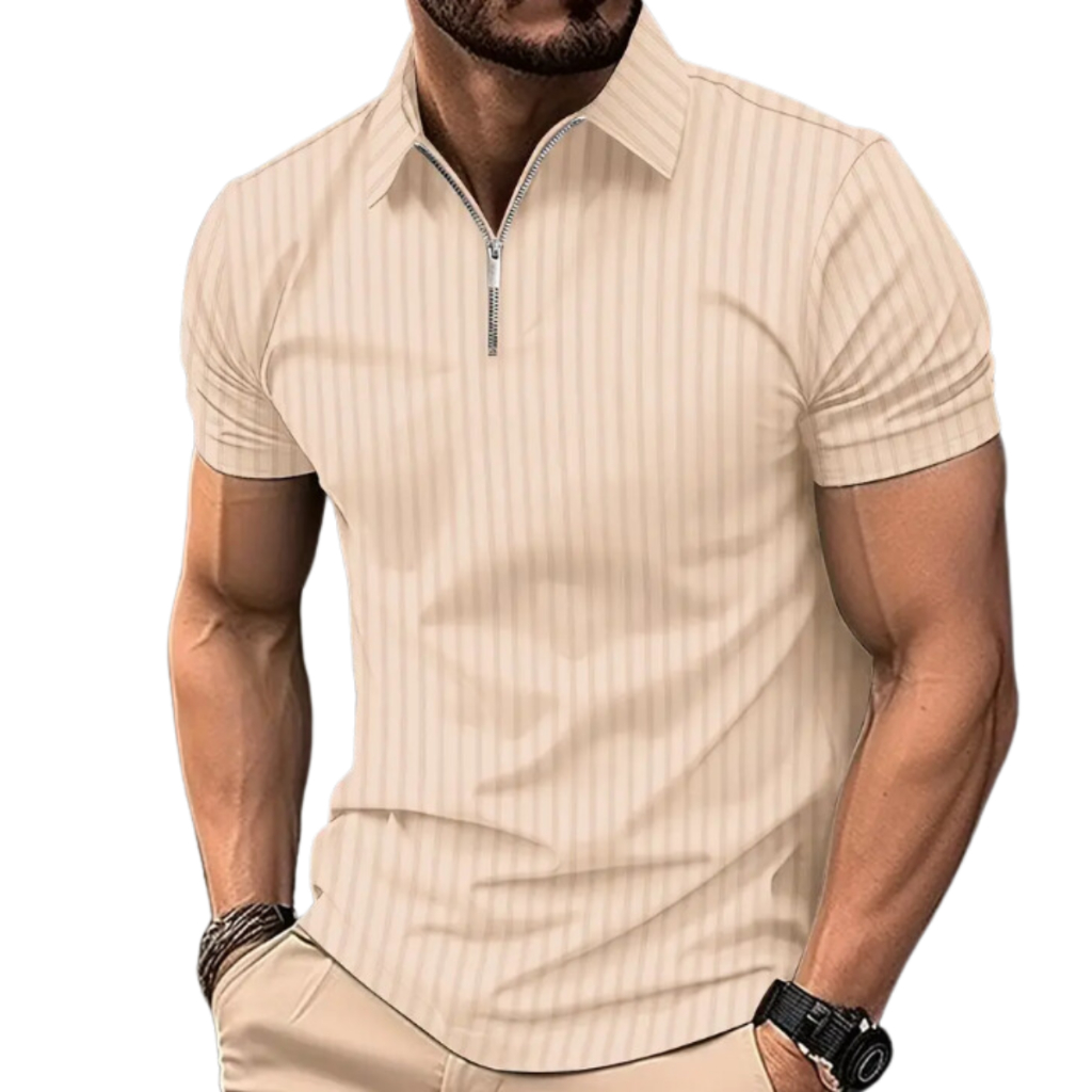 Camiseta Polo Manga Curta Com Ziper Masculina Malha Canelada