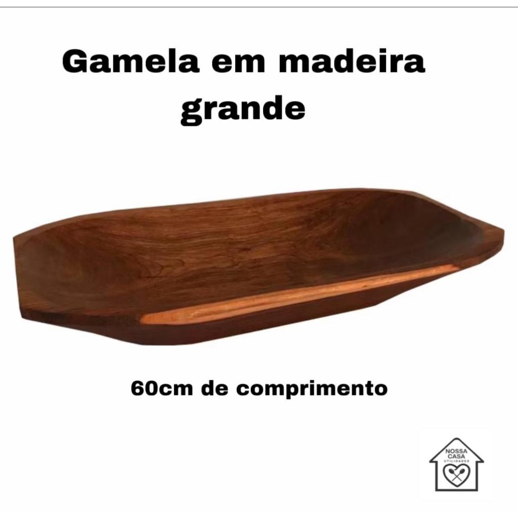 Gamela grande rústica de madeira maciça, muito resistente, com 60 cm de ...