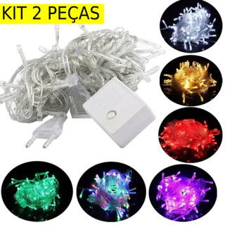 Kit 2 Pisca Pisca Natal 100 Leds 10m 8 Funções Cordão Varias Cores 110v 220v