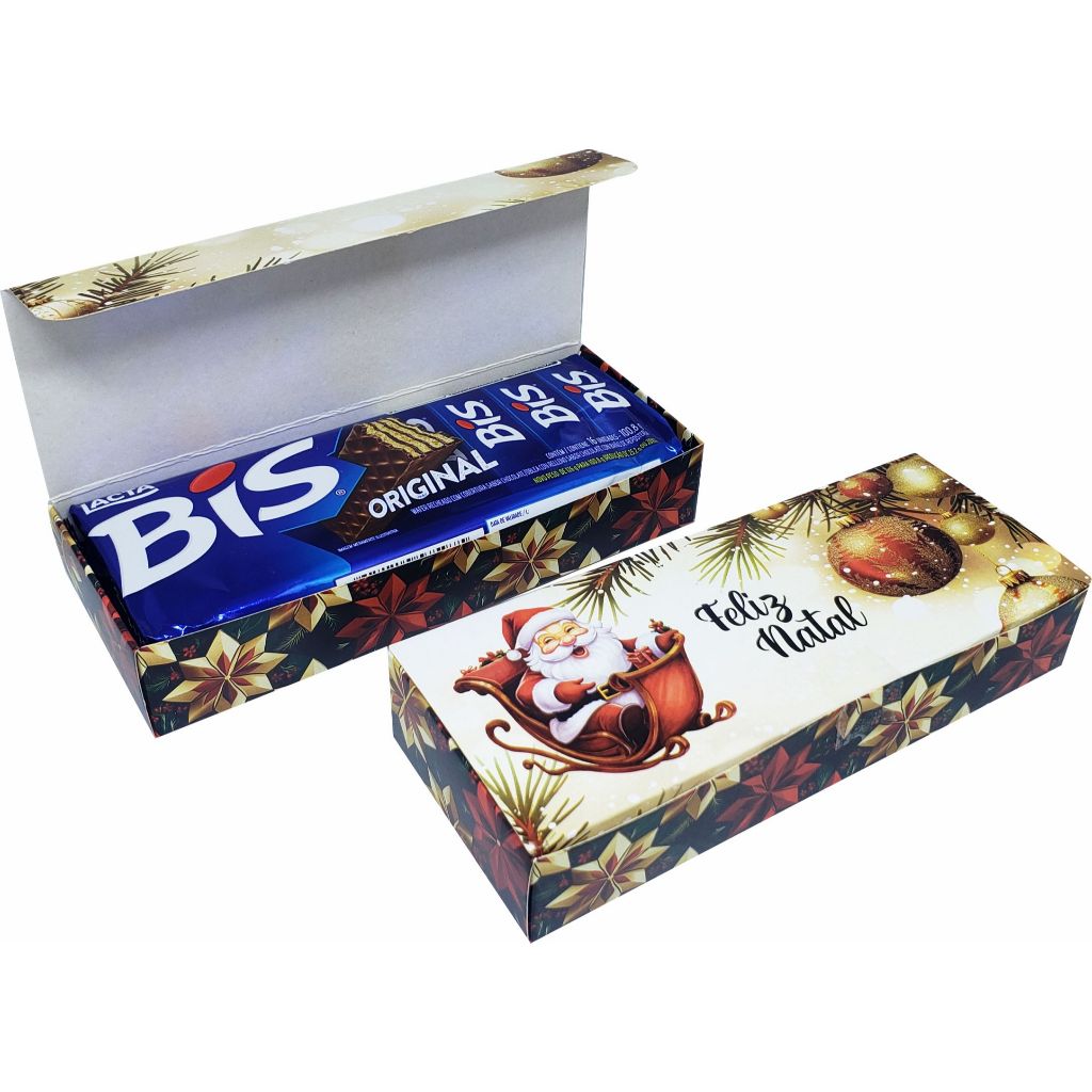 10 Embalagem Caixa Capa Porta Bis Chocolate Natal Encantad