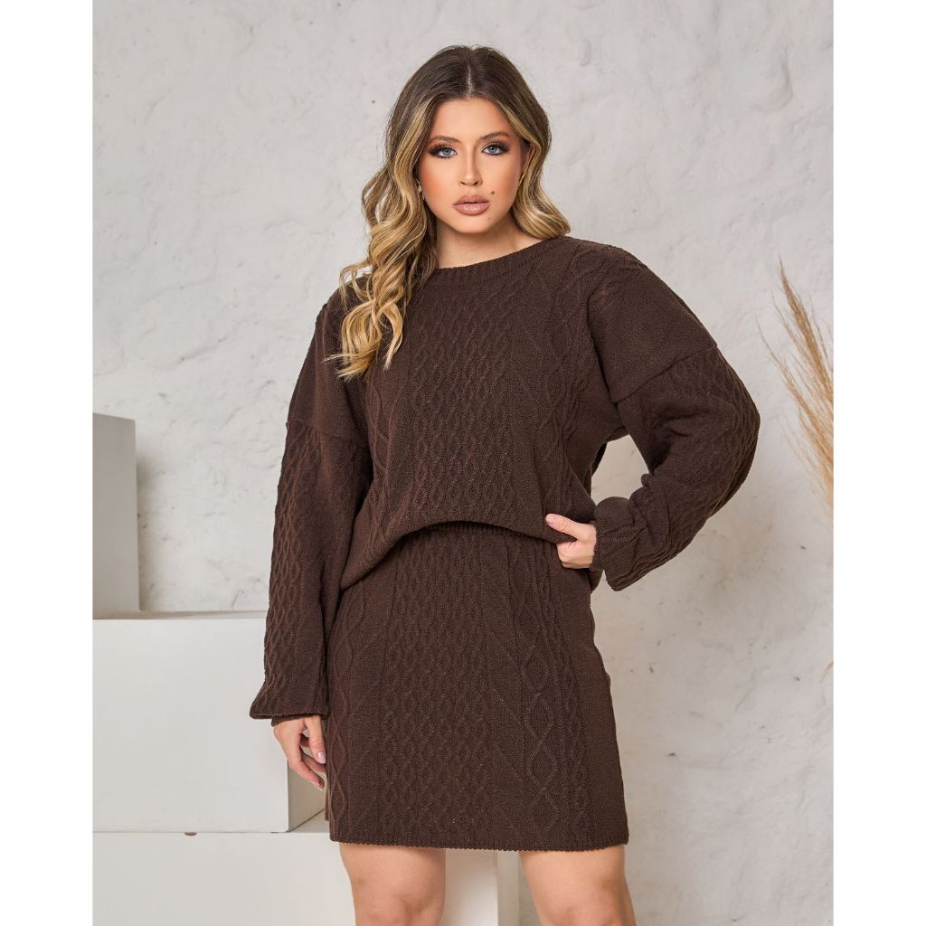 Conjunto Inverno Tricot Saia Feminino Blusa Manga Longa Frio Modinha ...