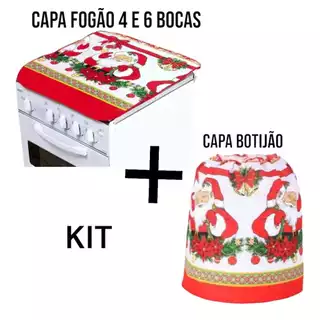 kit 2 Peças Natal Capa Fogão + Capa Botijão Cozinha tecido OXFORD