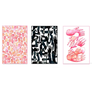 Quadros decorativos Abstrata pink hands minimalista boho (3 peças)