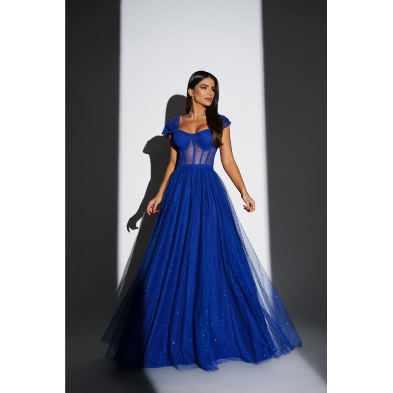 VESTIDO DE FESTA LONGO TULE COM BRILHO MADRINHA CASAMENTO CORSET TENDÊNCIA  LANÇAMENTO AUSTIN