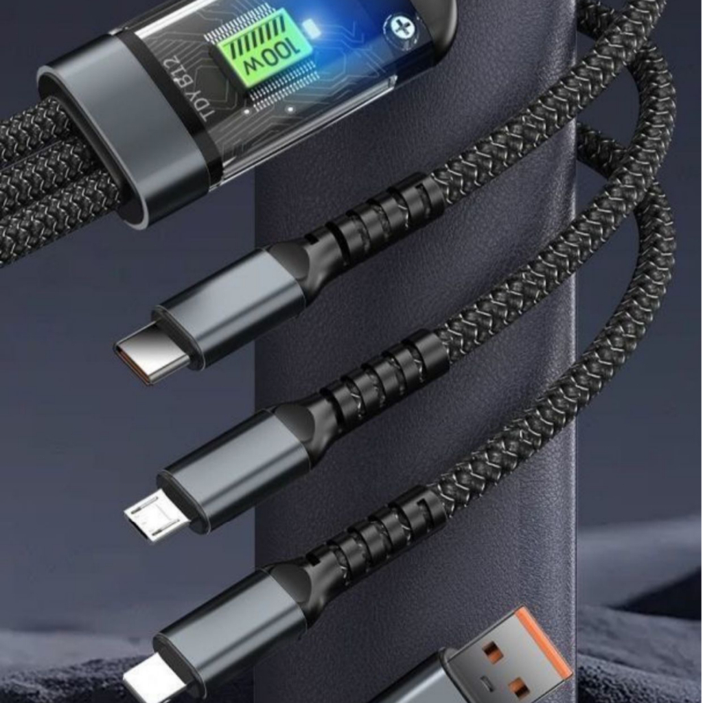 Cabo De Carregamento De Liga De Zinco 3 Em 1 100W 6A Carregador Super Rápido USB Proteção Para Micro Tipo-MA0804