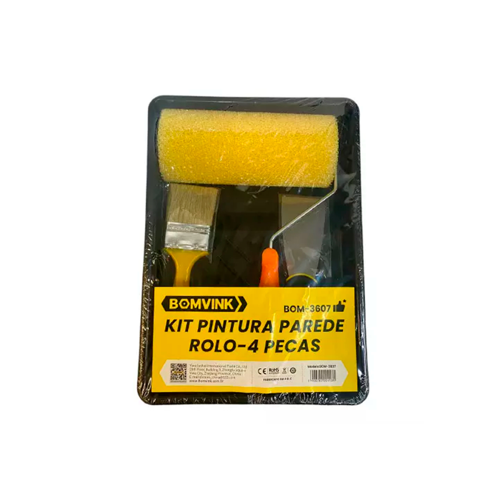 Kit Pintura 4 Peças (pincel, Espátula, Rolo E Bandeja) Bom-3607 ...