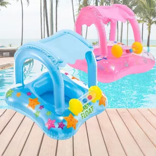 Boia bote coberto infantil inflável piscina boia com proteção para bebê com chocalho e pegador