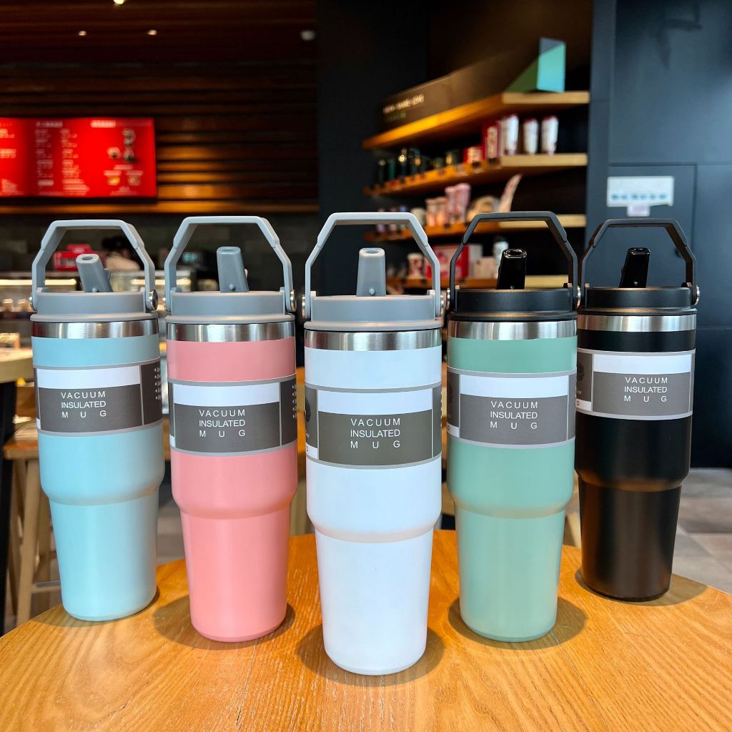 Copo Térmico Inox 900ml Com Tampa Alça e Canudo Térmica Inoxidável