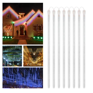 Cascata 8 Tubos Pisca Led Bastão Chuva Gelo Natal Meteoro Bivolt 110v 220v