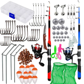 Kit De Pesca Completo 10kg C/ 2 Varas 2 Molinetes Estojo Sambura Canivete mais itens