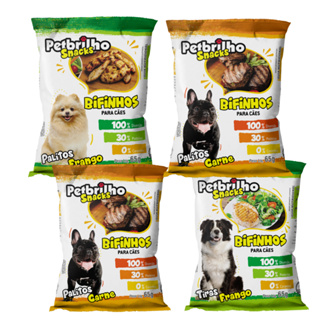 kit com 4 Pacotes de Petiscos Petbrilho Mais economia e diversão para o seu pet!  65g cada em Oferta na Shopee