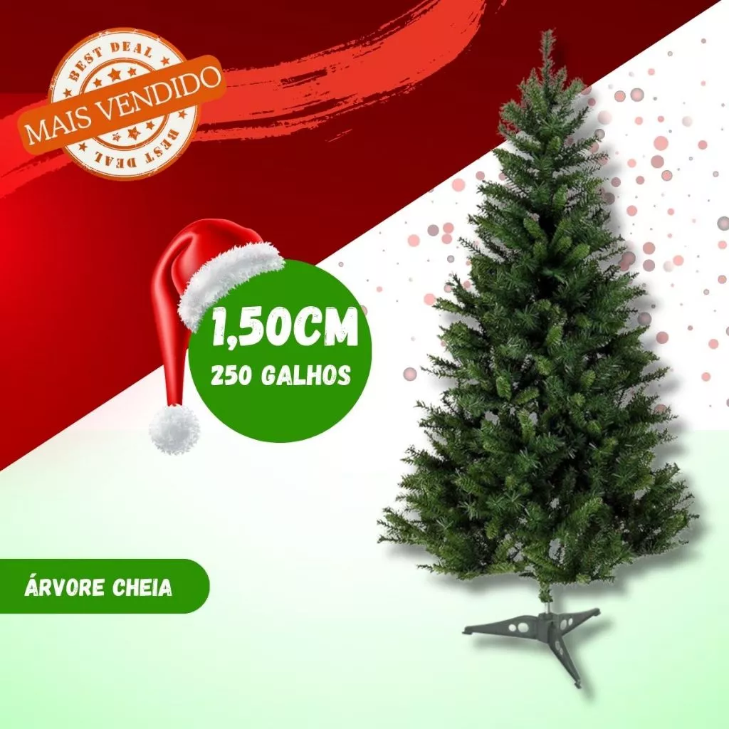 Árvore De Natal 1.50mt 250 galhos Premium Cheia Luxuosa Pinheiro