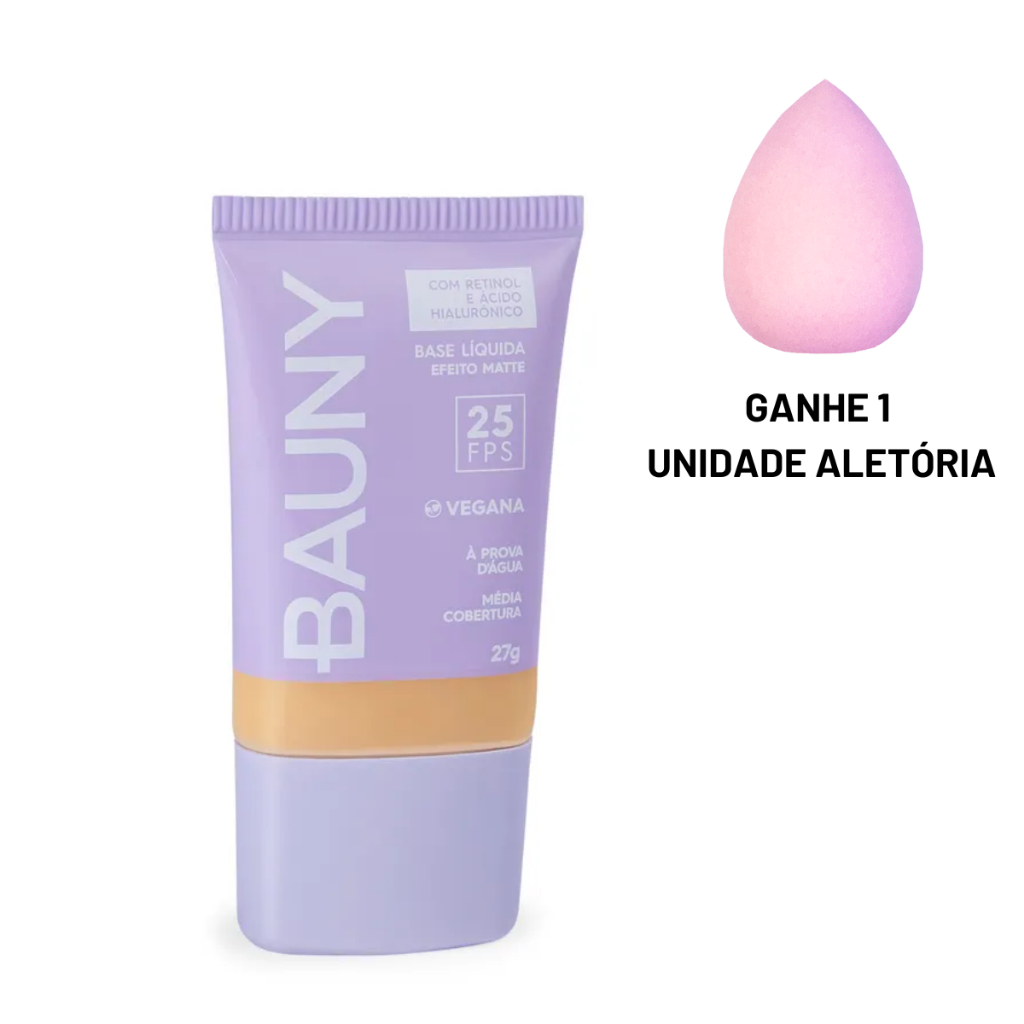 Base à Prova D'água Bauny Efeito Matte (COR 050) FPS 25 + Esponjinha ...