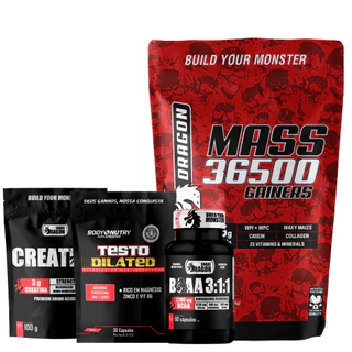 Kit Hipercalorico Mass 36500 3kg + Creatina Monohydratada 100g + BCAA + Testo Dilated Vasodilatador