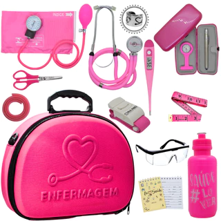 Kit Enfermagem Maleta Aparelho Pressão Esfigmomanometro Aneroide Estetoscópio Rappaport Duplo Completo Técnico