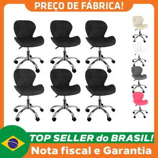 Kit 6 Cadeiras Slim Office Estofada Base Giratória Cromada