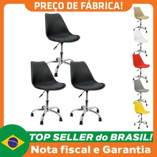 Kit 3 Cadeiras Leda Office Luisa Saarinen Estofada Base Giratória Cromada