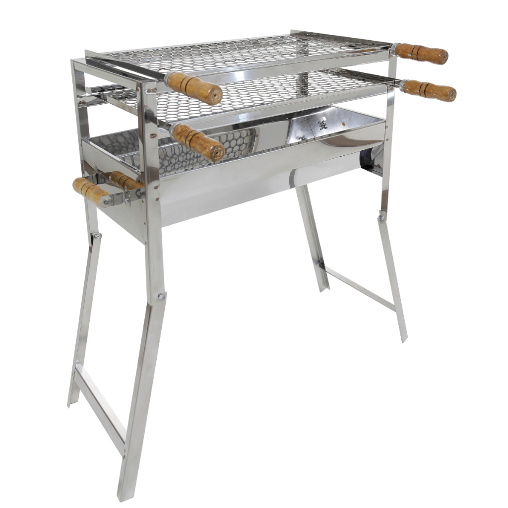 Churrasqueira Inox Portátil a carvao Modelo Dobravel Com 2 Grelhas ...