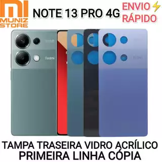 Tampa Redmi Note 13 Pro 4G Traseira 1° Linha Vidro Acrílico Logo CE Capa Traseira 23117RA68G Carcaça