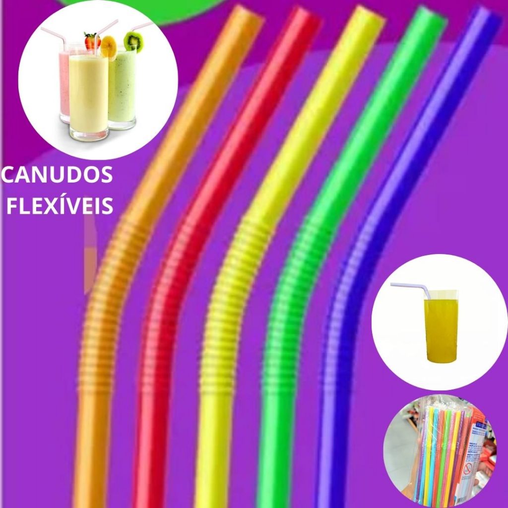 Kit Canudo Colorido Flexível Para Bebida Caipirinha 21cm Strawplast ...