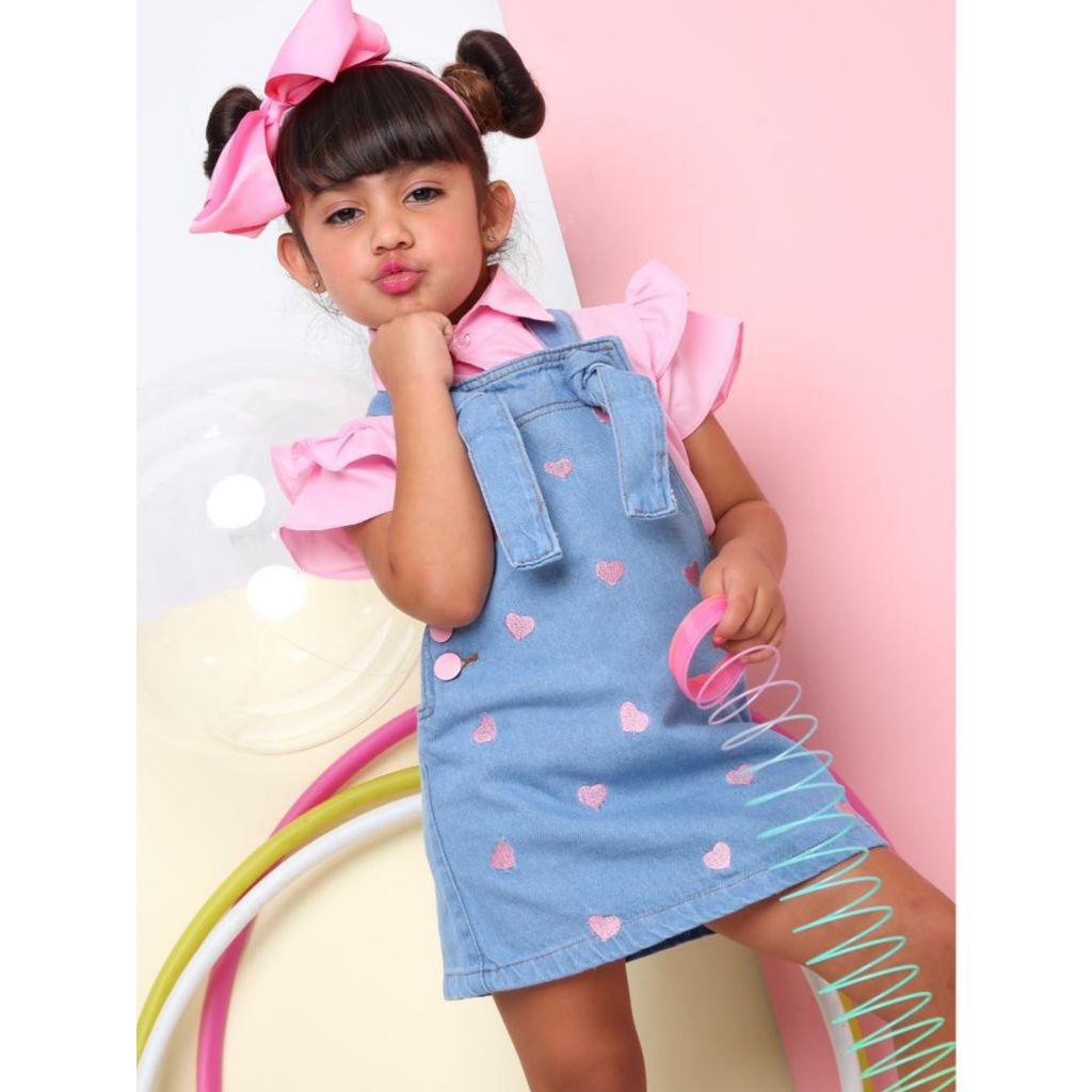 Vestido Verão Jardineira Jeans Estilo Salopete Infantil Meninas