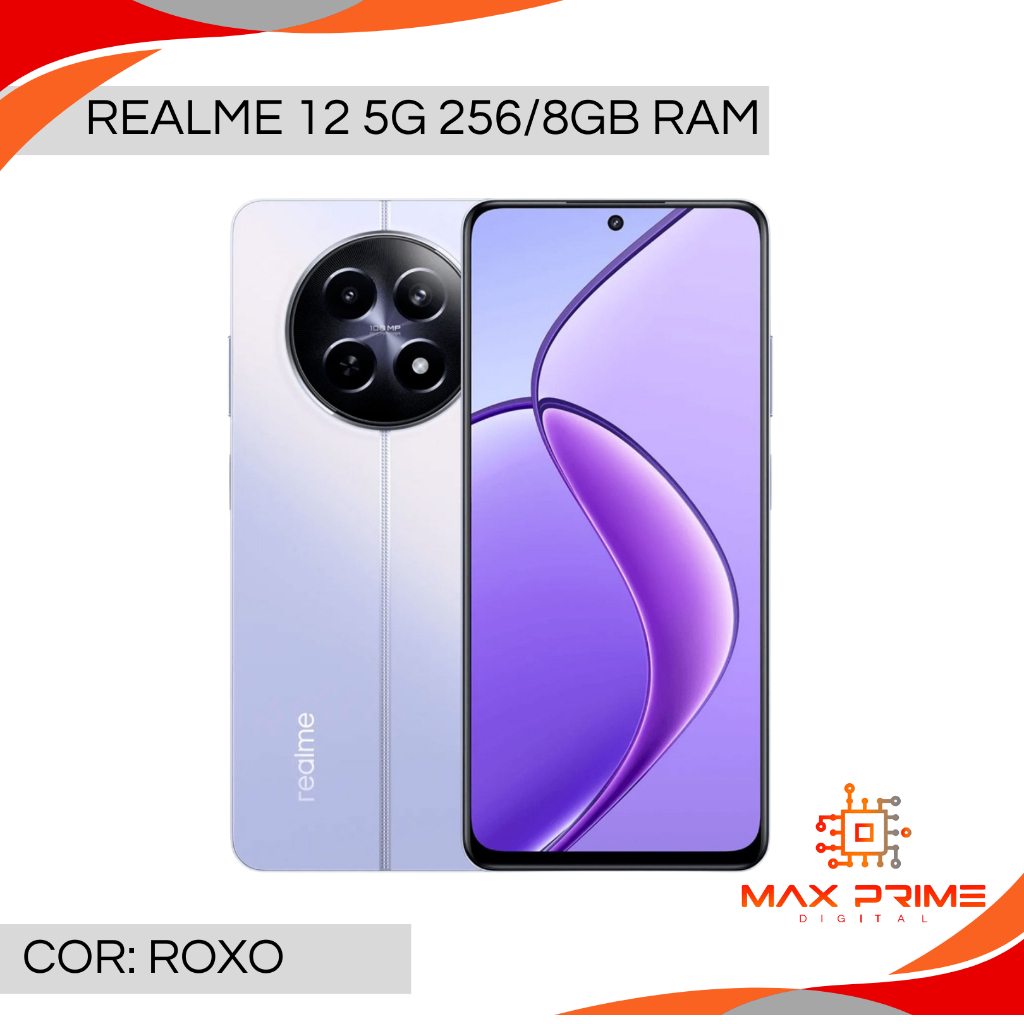 Realme 12 5G, Câmera 108MP, 256GB/8GB RAM-512GB/8GB RAM