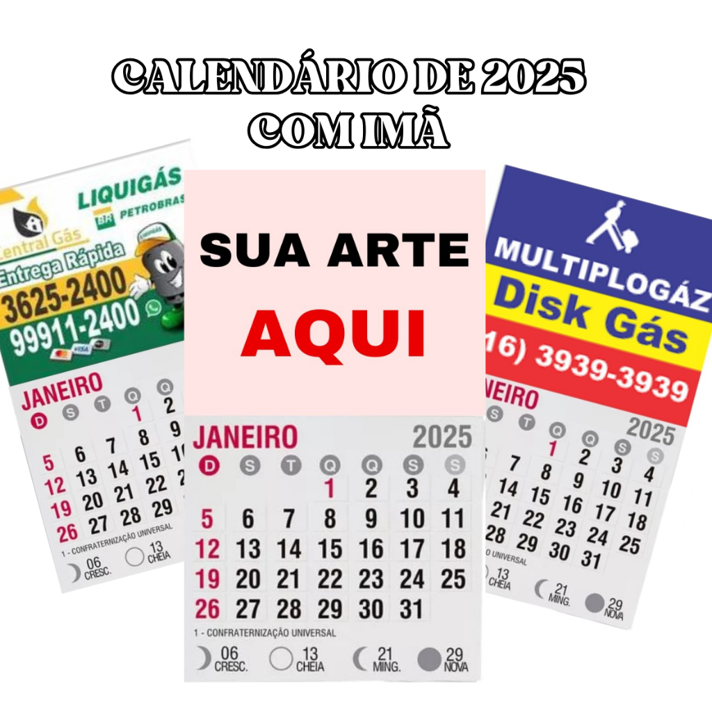 Mini calendário 2025 de geladeira com imã personalizado 20 unidades