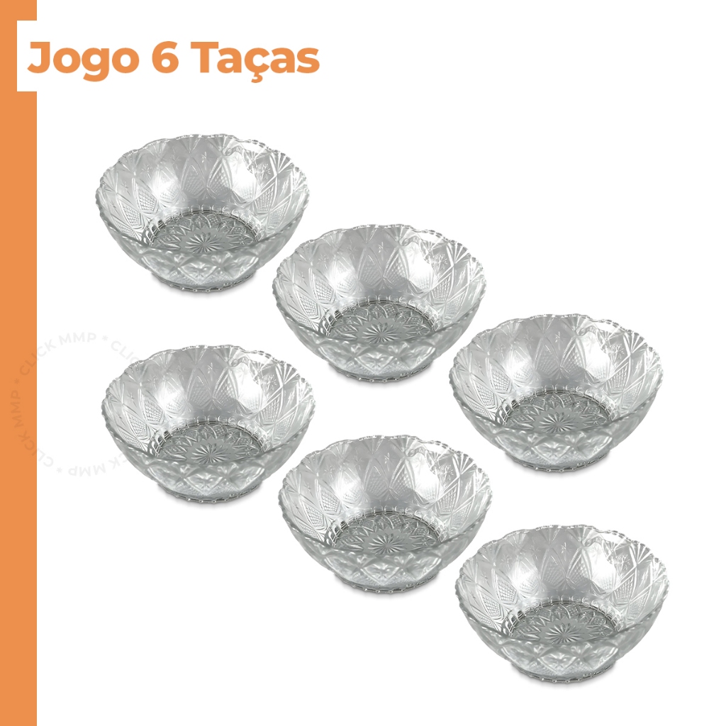 Jogo 6 Taças de Vidro Para Sobremesa Premium 350Ml