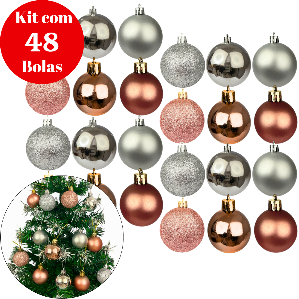 Kit 48 Bolas Natal Brilhante 4cm Premium