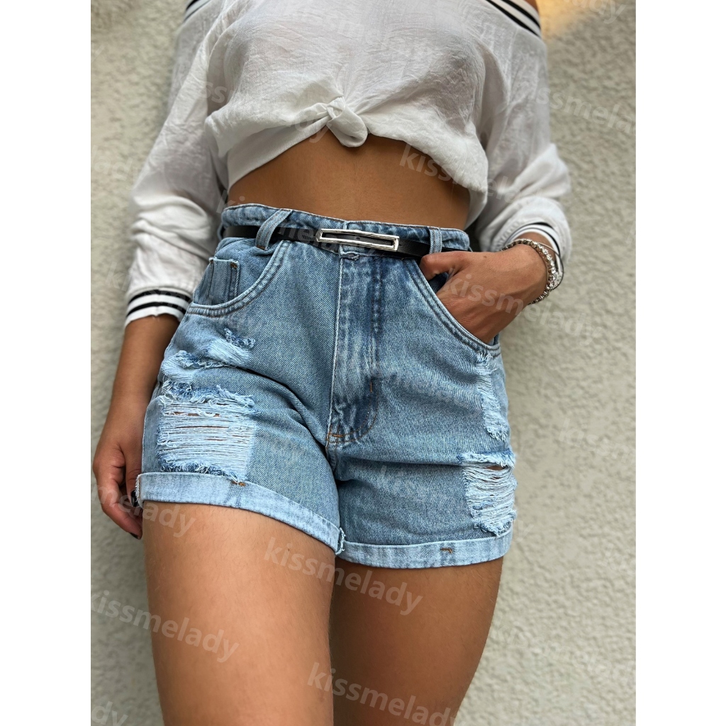 kissmelady 9035 com cinto preto short jeans feminina com rascada Shorts ...