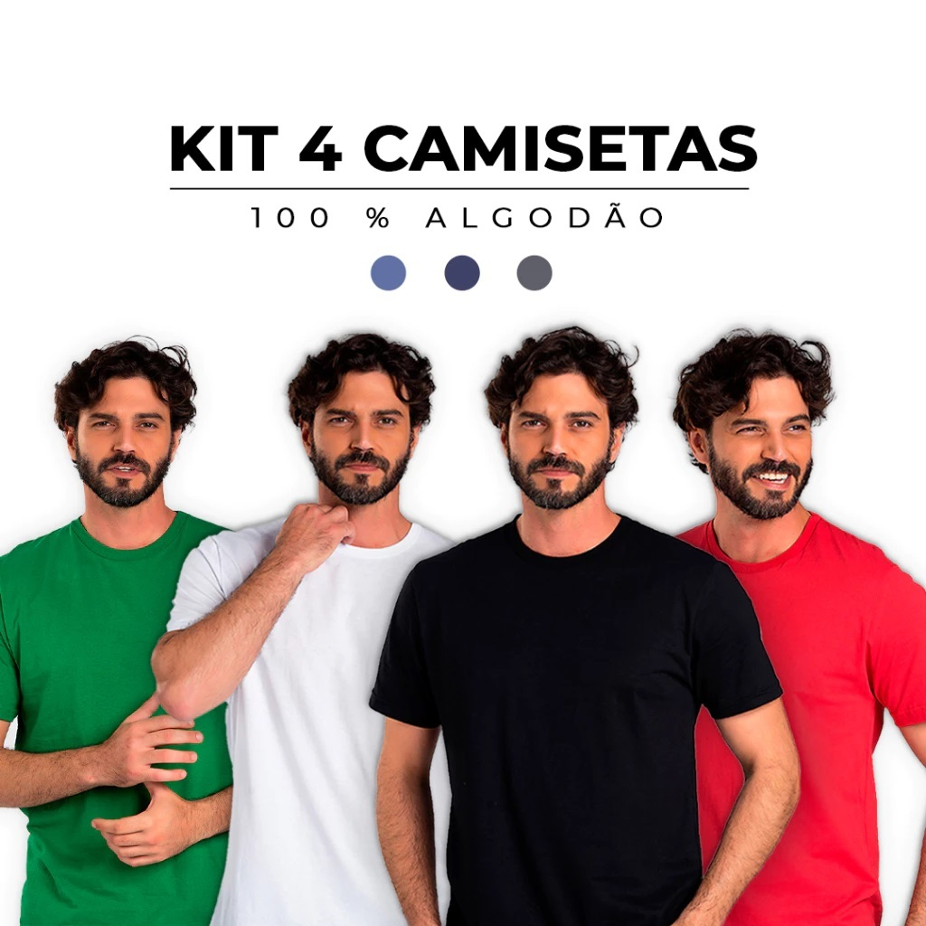 Kit 4 Camisetas Básicas Masculina 100 Algodão Moderna Casual Lisa