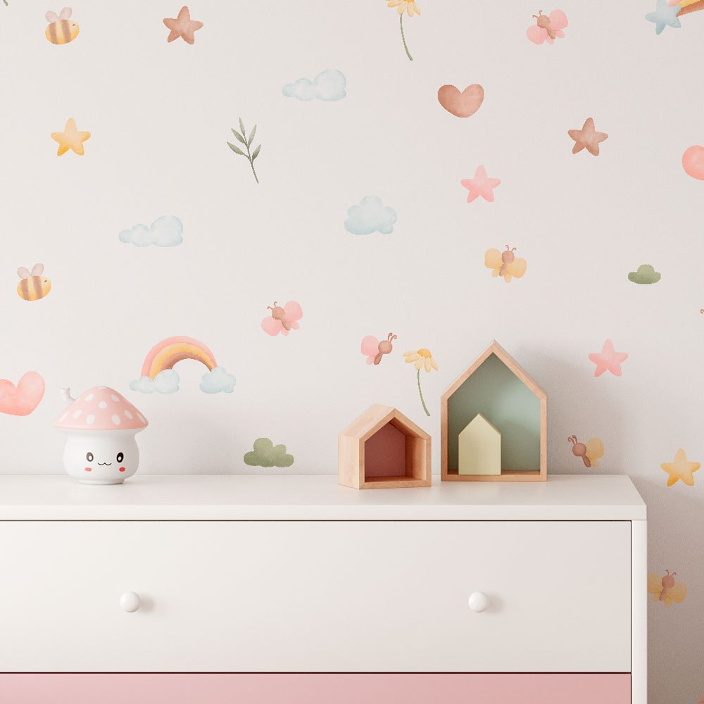 Caramujo Adesivos: Kit Adesivos de Parede Borboletas, Estrelas, Arco Íris e Nuvens