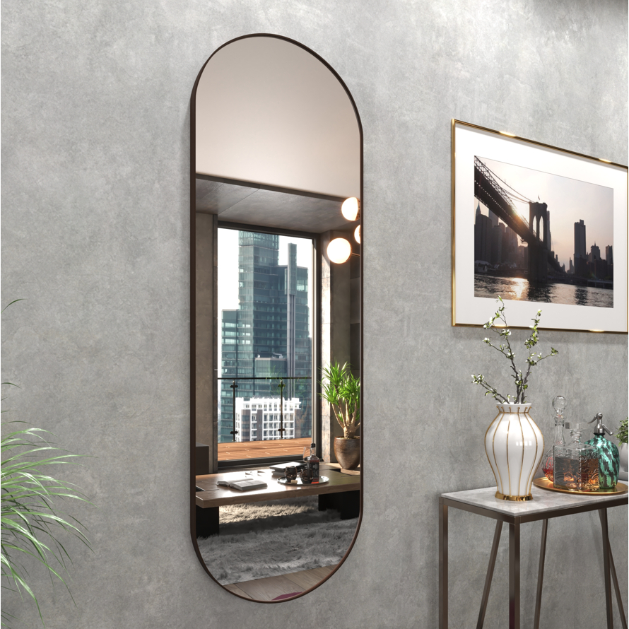 Espelho Oval Grande 110x50cm Moldura Couro Sintético - Ricaly