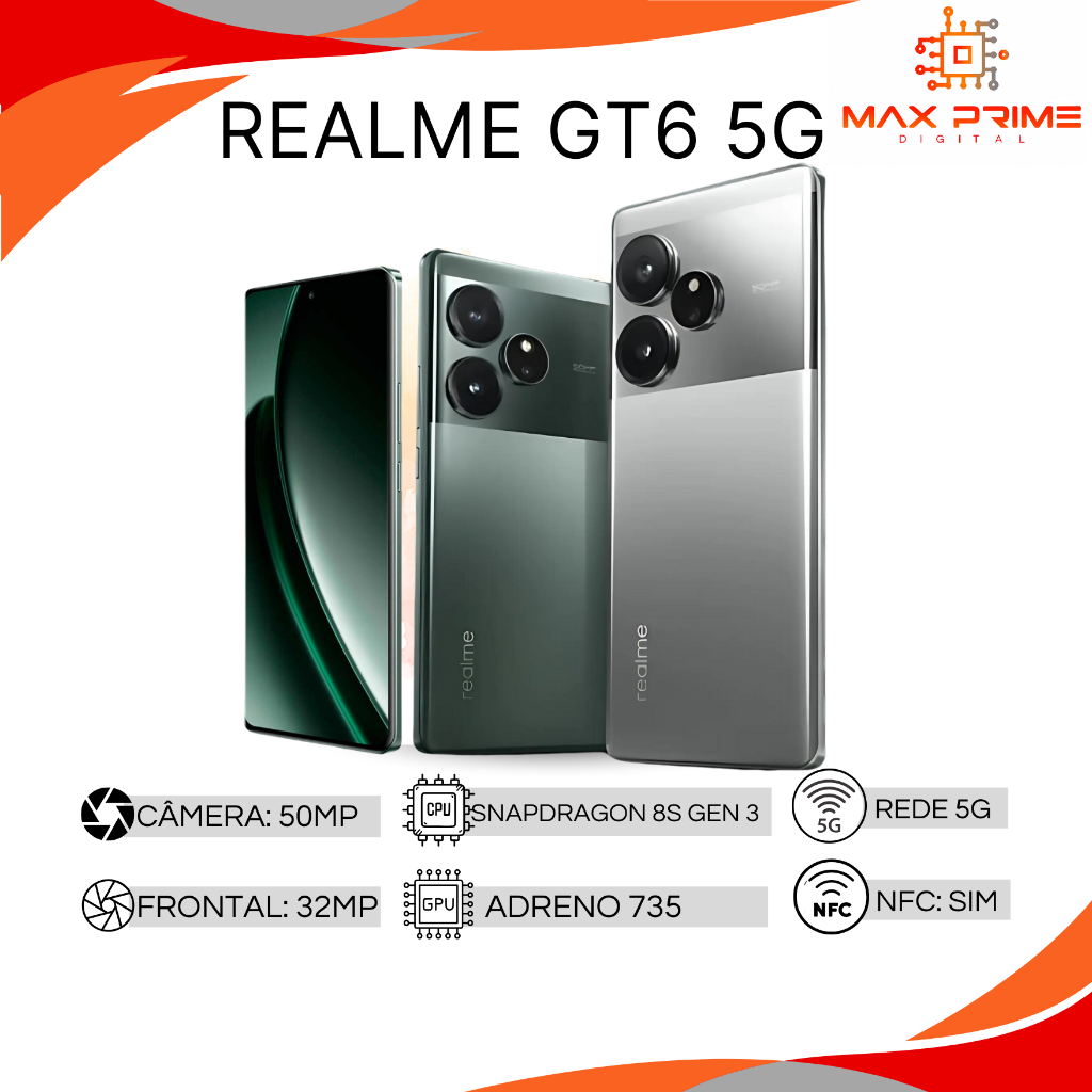 Realme GT6 5G 256/12GB RAM-512/12GB RAM, Câmera 50MP, VERSÃO