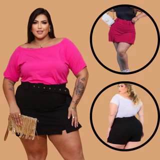 Shorts Saia Feminino Plus Size com cinto maravilhoso 44 Ao 50