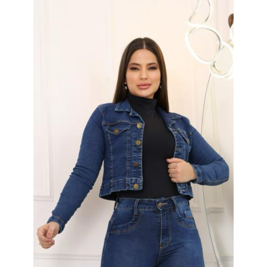 Jaqueta Jeans Feminina Com Lycra Confortavel Premiun Blogueira
