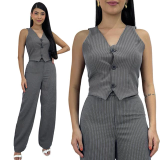 CONJUNTO ALFAIATARIA FEMINIMO COM COLETE RISCA DE GIZ